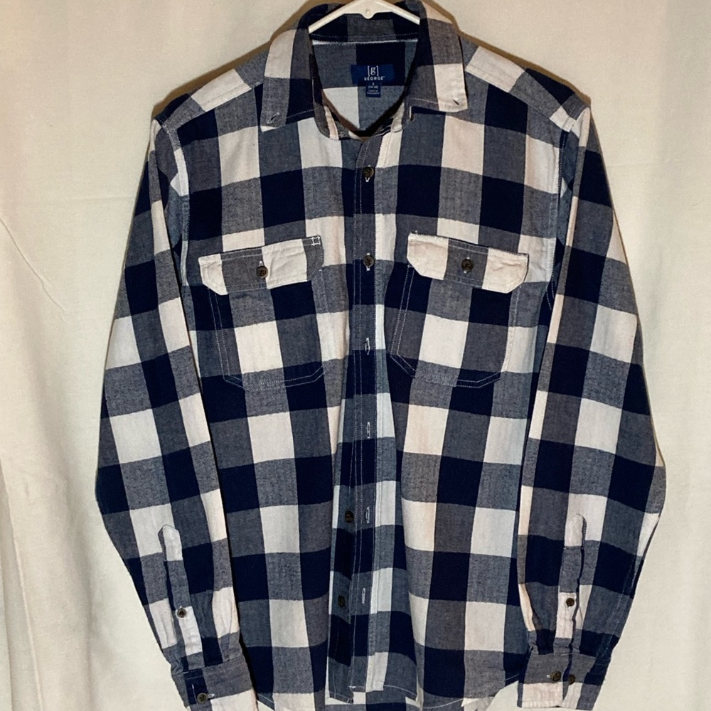 Men’s Flannel Shirt, Blue/White Plaid